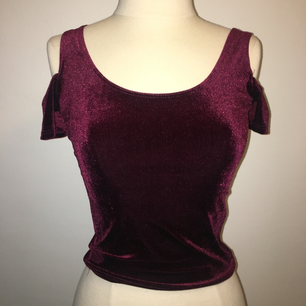 Red Velvet Tight Cold Shoulder Top